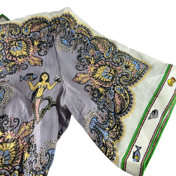 Alemais Womens Size 6 Linen Mini Dress Tropical Mermaid Fish Button Front - Picture 6 of 14